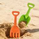 IOKUKI Large Shovels & Rakes - Solid Plastic, Sand Toys with Mesh Bag 4 PCS