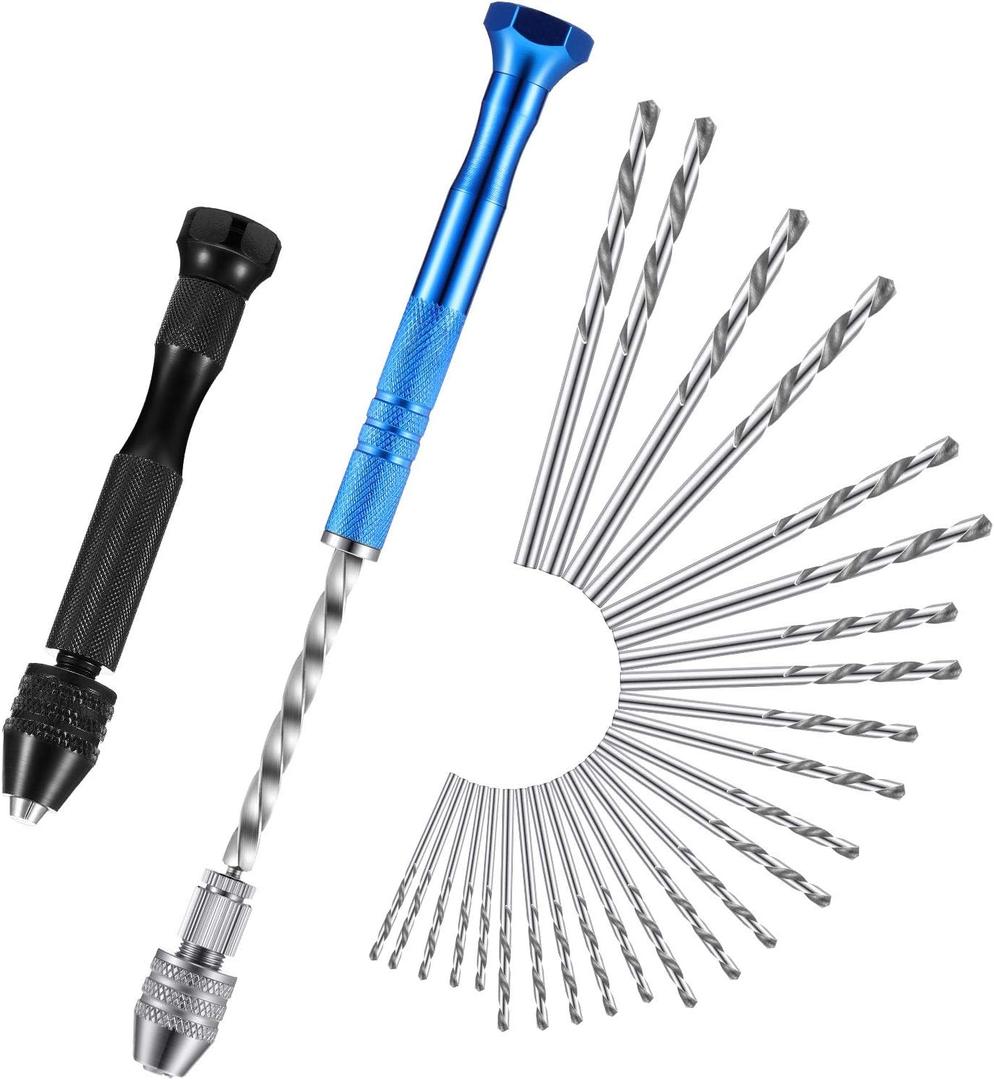 Mudder 27 Pieces Pin Vise Hand Drills Bits Set Semi-automatic Spiral Rotary Tool with 25 Pcs 0.5-3 mm Micro Twist Drill Bits for Resin Polymer Clay Craft DIY Jewelry Electronic Assembling