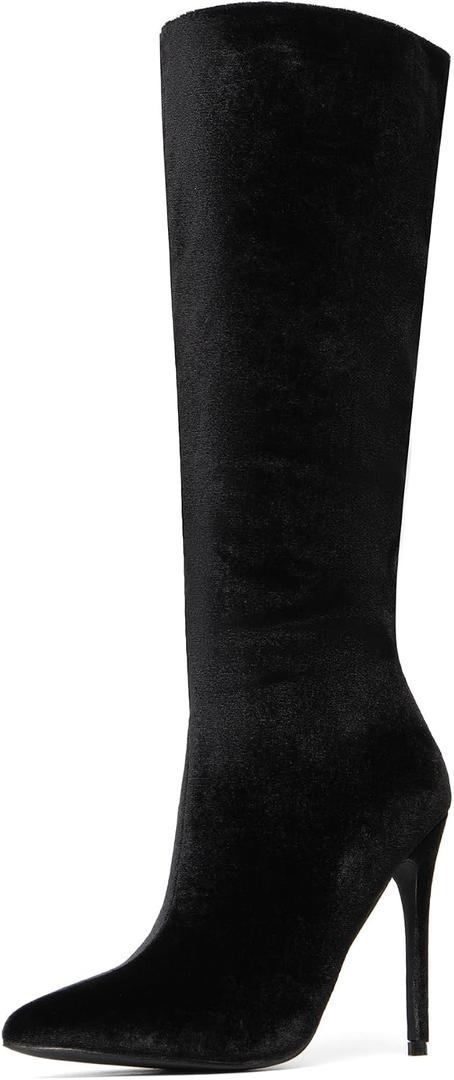NEWBELLA Women's Knee High Boots Stiletto Heel Boots for Daily Wear (Black Suede, 7.5, Adult, Women, 7.5, Numeric, US Footwear Size System, Medium)
