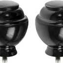 KAMANINA Round Replacement Finials for 3/4 or 5/8 Inch Curtain Rods, Black Drapery Rod Finials with M6 Standard Screws, Set of 2