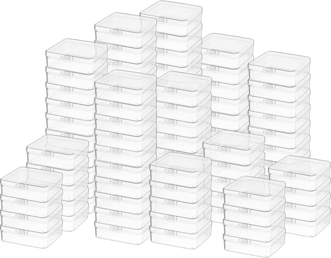 SATINIOR 100 Pcs Clear Plastic Beads Storage Containers Box Small Clear Boxes with Hinged Lid Plastic Case Mini Square Arts Crafts Storage Organizers for Small Items(2.9 x 2.9 x 1 Inch)