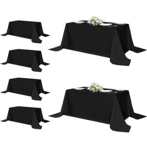 sancua 90x132 Inch 6 Pack Black Tablecloth, Rectangle Table Cloth for 6 Feet Table Stain and Wrinkle Resistant Washable Polyester Cover Dining Wedding Banquet Party Buffet Restaurant