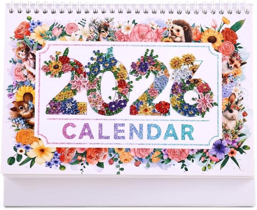 icceemee 2026 Calendar Desk Calendar DIY Diamond Painting Art with Animals theme Calendar, Monthly Flip Planner with To-Do List, Handmade Craft for Office & Home Decor Gift