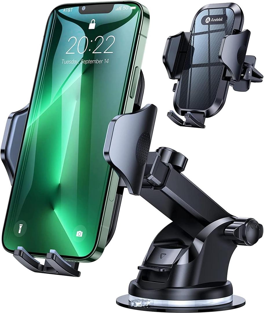 andobil Car Phone Holder Mount (Strong Suction&Bumpy Road Stable) Phone Holders for Your Car, Cell Phone Car Mount for Windshield Dash Vent Truck Cradle Stand for iPhone 16 15 Pro Max 14 13 12 Samsung (Black)