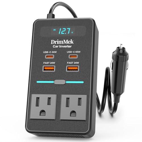 300W Car Power Inverter, DC 12V to 110V AC Car Plug Adapter with LED Display, 65W/24W USB-C Fast Charging Car Outlet Adapter to Wall Plug,Portable Car Charger with Switch Control Converter for Laptops