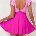 Aleumdr Women's One Piece Swimsuit Ruffle Cutout Swimdress Tummy Control V Neck Wrap Swimwear (Pink, XL)