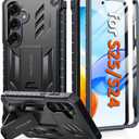 FNTCASE for Samsung Galaxy S25 Case: for Galaxy S24 Case with [Built-in Screen Protector & Kickstand] [Military-Grade Drop Protection] Heavy Duty Protective Full Body Shockproof TPU Phone Cover Black