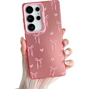 ZTOFERA for Samsung Galaxy S25 Ultra 5G Case,Cute Pink Ribbon Bow Tie Aesthetic Phone Case,Trendy Slim Hard IMD Shockproof Protective Bumper Phone Cover for Women Girls,Heart