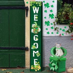 WovWeave St. Patrick's Day Porch Sign Green Wooden Welcome Porch Decor Shamrocks Door Sign 47 Inch Welcome Hanging Decor St. Patrick Decoration Outdoor Indoor for Party Front Door Wall Home(Gnome)