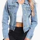 Locachy Womens 3/4 Sleeve Short Denim Jacket Lapel Button Down Cropped Trucker Jean Jackets Coats , size small