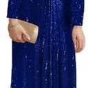 meilun Long Sleeve Sequin Dress for Women Formal Gowns Sparkly V Neck Maxi Dress (Medium, B-royalblue)