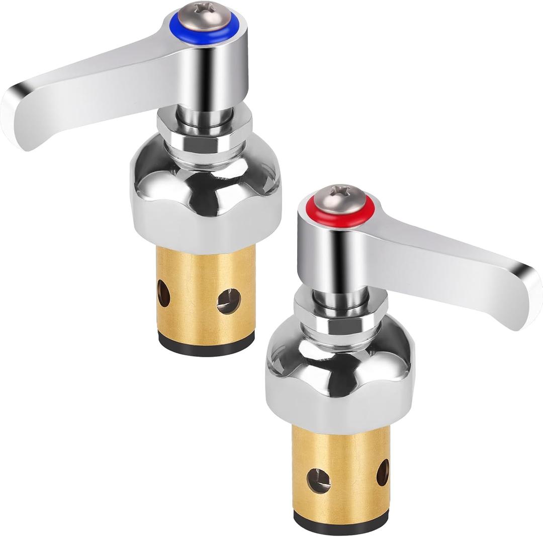 Hot & Cold Side Spindle Assembly for T&S Brass Faucet Handle Stem Assembly Fit for Eterna Valve Replace 002713-40 002714-40 (1 Pair Red & Blue)