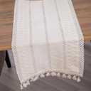 Cream Table Runner Macrame Style 100% Cotton Turkish Runner for Dining Table, 60 Inches Long Handmade Rustic Cream Runner for Round Table, Modern Farmhouse Dresser Runners for Bedroom