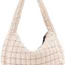 VAKAER Puffer Tote Bag for Women Quilted Crossbody Large Hobo Carryall Lightweight Padded Shoulder Bag for Travel Work, Beige 