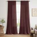 Reddish Brown Linen Curtains 90 Inch Long 2 Panels Set for Bedroom Living Room, Soft Linen Textured Window Drapes Semi Sheer Light Filtering Rod Pocket Back Tab Morden Style 52x90
