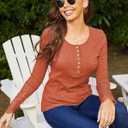 Miselon Womens Long Sleeve Henley Shirts V Neck Lace Button Tops Ribbed Knit Casual Slim Fit Blouse (S)