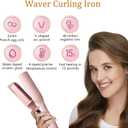 32mm (1.25") Wave Curling Iron, 2 Barrel Ionic Wavy Hair Curler with Anti-Scald Hair Crimper, Fast Heating, Dual Voltage, 4 Temp Ceramic Hair Waver for Wide Deep Waves (Pink)