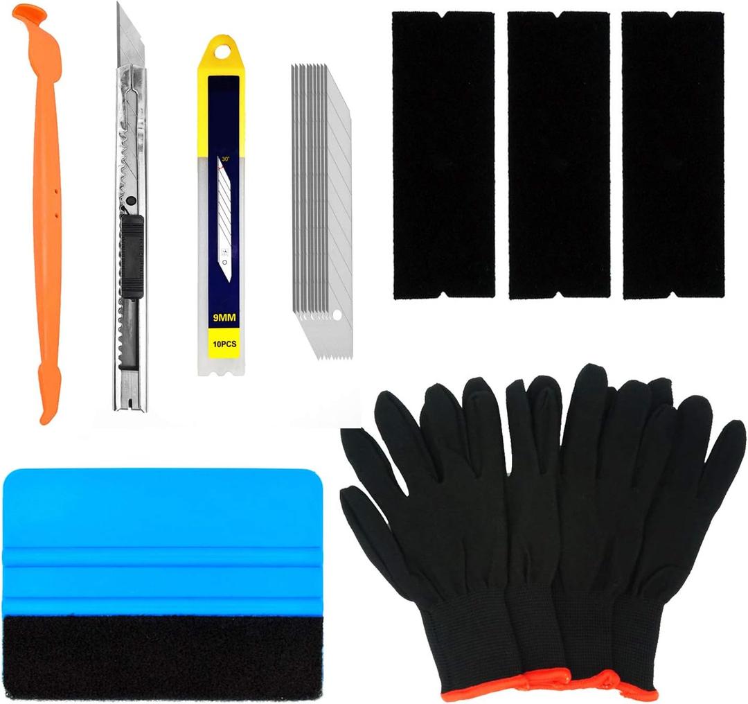 CARTINTS Complete Vehicle Vinyl Wrap Tools Kit Window Tint Tools Kit for Car Wraps with Yellow Micro Squeegee for Corner Full Wrapping, Felt Squeegee, Film Knife, Vinyl Wrap Gloves