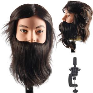 Male Mannequin Head 100% Human Hair Training Doll Head for Hair Styling Cosmetology Manikin head for Cutting with Clamp Stand
