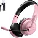 Wireless Headset with Mic for Work with AI Noise Cancelling Mic for Clear Calls, Bluetooth V5.3 Headphones with Microphone to USB A/C Dongle & Mic Mute for Computer Laptop PC iPhone (Pink Black)