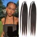 Ponytail Extensions 2 PCS Synthetic With Hair Tie Wrap Around Hair Braid Extensions Chignon Tail Rubber Band Ring 26 Inch Ombre Braid DIY Brown Black