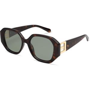 AMOMOMA Oversized Hexagonal Sunglasses for Women, Fashion Womens sunglasess Designer Shades 70s UV400 Polarized AM6646 (Tortoise/Green)