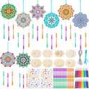 Amyhill 16 Sets Mandala Wind Chimes Craft Kit Make Your Own Mandala Wind Chime DIY Unfinished Wood Hanging Ornaments Coloring Painting Craft Kits for Gifts Adult Party Birthday Activity Home Decor