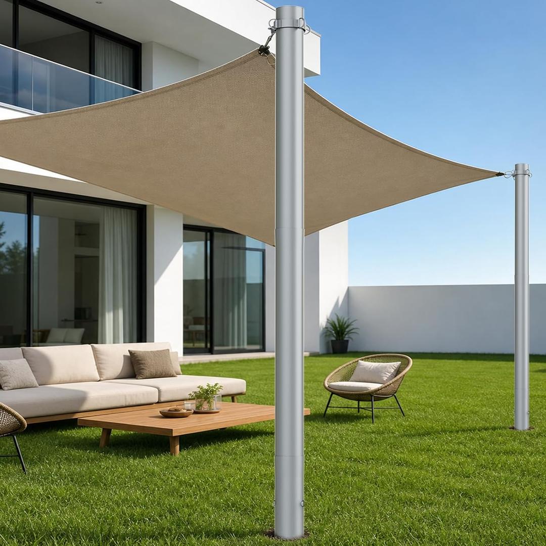 2 Pack Shade Sail Poles, 12Ft Sun Shade Poles with Spiral Drill Bit -Gray