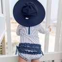 RuffleButts Baby/Toddler Girls UPF 50+ Sun Protective Wide Brim Swimwear Sun Hat (Blue)