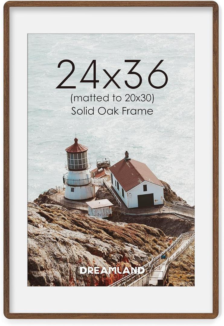 Dreamland 24x36 Walnut Finish Wood Picture Frame Matted to 20x30, 1 Pack
Solid Oak Wood with Walnut Finish, Photo Frame, Removable Mat, HD Tempered Glass, Wall Display, Home Decor