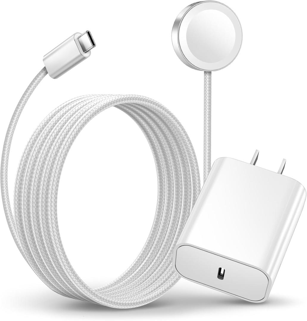Fast Charging Cable for Apple Watch Charger,USB C 20W Plug Adapter for iPhone/iWatch,Portable USB C Wireless Fast Charger Compatible with Apple Watch Series Ultra/9/8/7/SE/6/5/4/3/2/1-White