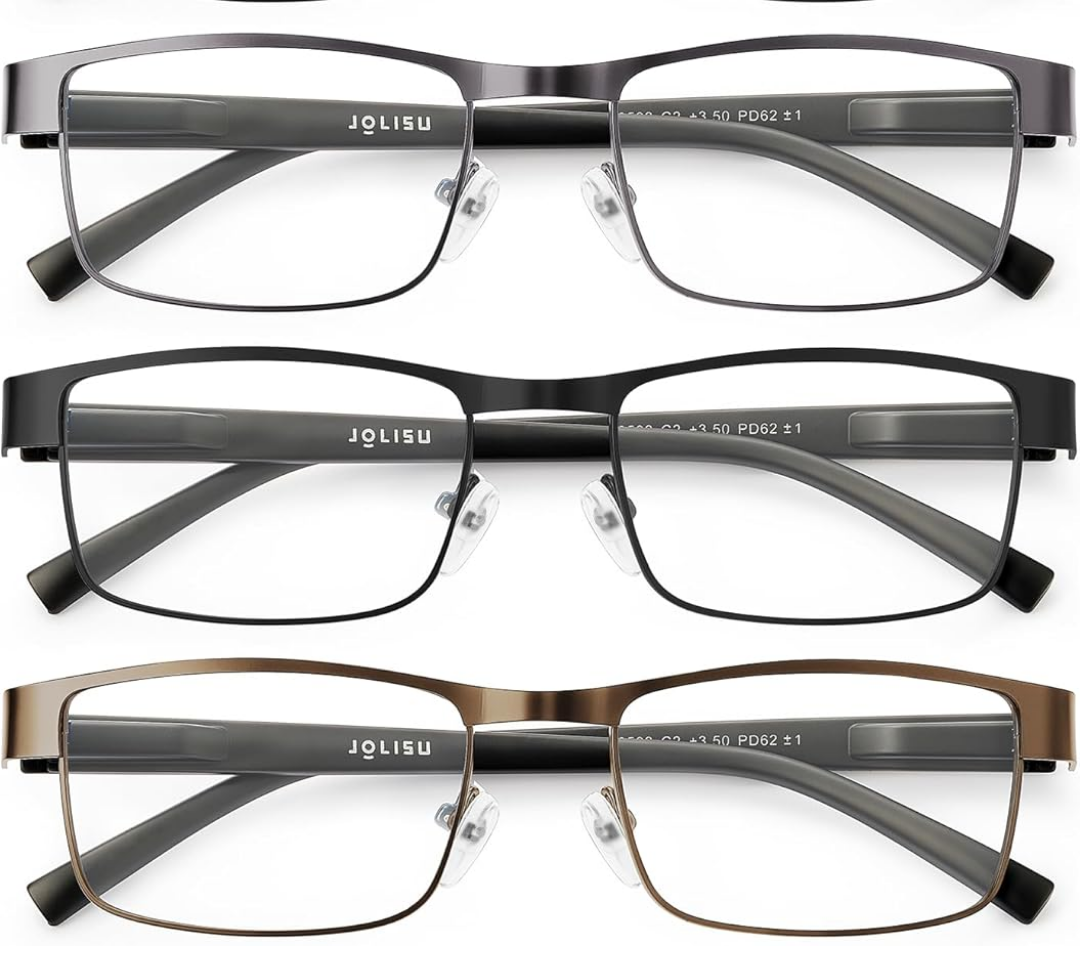 BLS Businessman Rectangular Reading Glasses - Professional Durable Readers - Blue-Light Blocking Lenses + 0.5