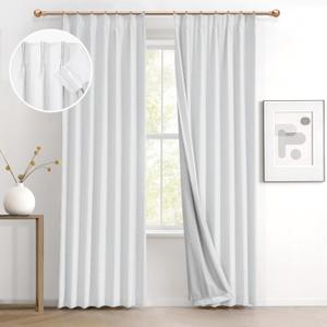 IVAPUPU Linen Pinch Pleated Blackout Curtains for Bedroom - Full Black Out White Curtains 90 Inch 2 Panels Set for Living Room Darkening Thermal Window Curtain Drapes with 16pc Hooks IVAPUPU Linen Pinch Pleated Blackout Curtains for Bedroom - Full Black Out White Curtains 90 Inch 2 Panels Set for Living Room Darkening Thermal Window Curtain Drapes with 16pc Hooks
