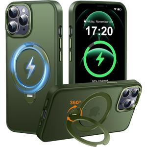 360 Spin Magnetic Stander for iPhone 12 pro max Case [Compatible with Magnetic] [Built-in Kickstand] Mil-Grade Protective, Matte Non-Slip for iPhone 12 pro max Phone Case(Green)