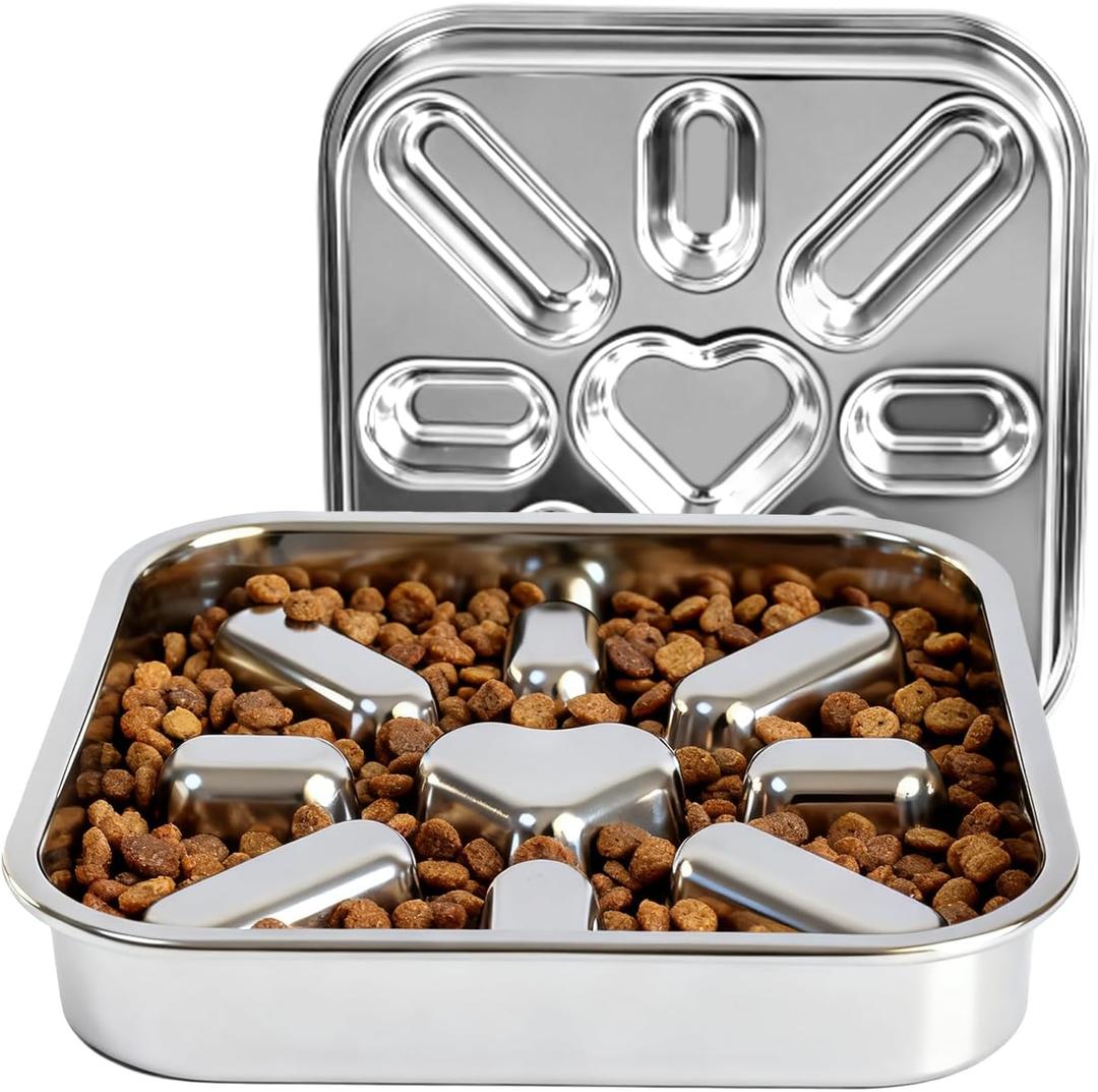 Stainless Steel Slow Feeder Dog Bowls Large & Medium Breed 3 Cups, Food Grade 304, Non-Slip Base, Deep Ridges to Slow Eating, Metal Slow Feeder Dog Bowls, Dishwasher & Chew-Proof & Rustproof