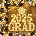 2025 Graduation Decorations, 79 PCS Graduation Party Supplies with 9 LED Marquee Light Up Letter Sign GRAD 2025 & Cap, Balloon Garland Kit for Outdoor Indoor Room Wall Table Grad Decor - Black Gold