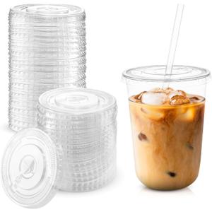200 Pcs Clear Flat Lids Plastic Disposable PET Cup Lids with Straw Slot Fits for 12 oz, 16 oz, 20 oz and 24 oz Cups for Summer Iced Coffee, Ice Cream, Slush, Milkshake, Party Supplies