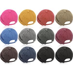 Janmercy 12 Pcs Brimless Hats for Men Women Buckle Docker Cap Wash Cotton Retro Hat Adjustable Brimless Skullcap, 11 Colors Multicolored