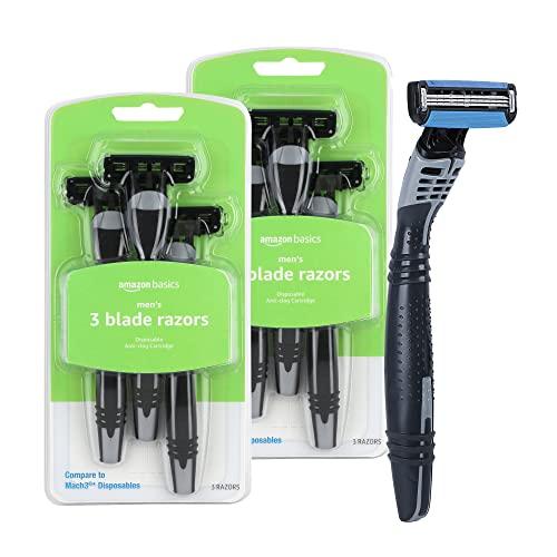 Amazon Basics 3-Blade Disposable Razors for Men, Close and Comfortable Shave, Reduces Irritation, 12 Count, 4 Packs of 3 (Previously Solimo)