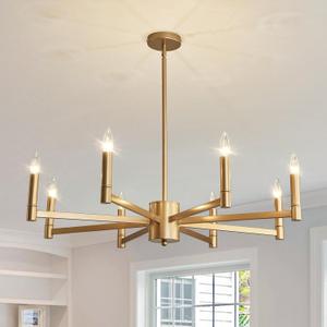 ASGYISA 8-Light Gold Candle Chandeliers Modern Farmhouse Ceiling Light Fixture Industrial Lighting for Dining Room Living Room Bedroom Kitchen Island Foyer, 35.4inch