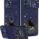 Goocrux for Moto G Stylus 5G 2025 Case - Women Girls Cute Phone Cover Girly Pretty Unique Aesthetic Design Slide Camera Cover with Ring Stand Holder Cases for Motorola G Stylus 5G 2025, Cat Floral