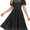 MUADRESS Women's Bridesmaid Wedding Guest Dress 2026 Sparkly Lace Cocktail Prom Party Dresses for Teens Spaghetti Strap , Large, Black