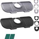 2 Pcs Silicone Faucet Splash Guard Faucet Mat for Kitchen Sink,Faucet Guard and Draining Mat,Kitchen Mat Catcher with 3 Sizes of Rubber Rings,6 Slope Sink Faucet Mat Splash Guard (Gray,Black)