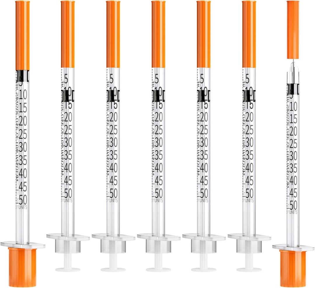 U-100 0.5ml Syringe 31G 5/16 Inch(8mm) , Syringes for Lab Supplies Dispensing Supplies, Individually Wrapped, Pack of 100