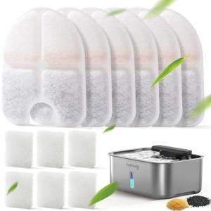 FEELNEEDY 6 Packs Dog Water Fountain Filters & 6 Packs Pump Filters Sponges Replacement, Pet Water Fountain Filter for 3Gal/12L Dog Water Dispenser (FN-W13)