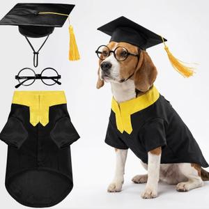 Dog Graduation Cap and Gown Set - 4Pcs Black Large Graduation Costume for Dogs and Cats with Gown, Cap, Stole, Glasses Comfortable Pet Cap and Gowns for 2026 Graduation Holiday Costume Party