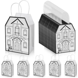 Colarr 50 Pcs House Shaped Gift Bag Real Estate Agent Supplies Real Estate Gift Treat Bag with Handles Kraft for Shopping Business Wedding Baby Shower Birthday Housewarming Home Party Favor(White)