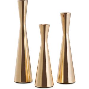 3 PCS Taper Candle Holders Set, Gold Vintage Candlesticks for 3/4 Inch Candles with Wedding Dining Table Centerpiece Decor and Fireplace Mantel Housewarming Gift (9625)