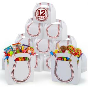 ArtCreativity Baseball Party Favors, Pack of 12 Cardboard Gift Box with Handles, Goodie Gift Bags Treat Boxes for Candy, Cookies, & Toys, Team Baseball Snack Bag, Sports Themed Birthday Bulk Supplies