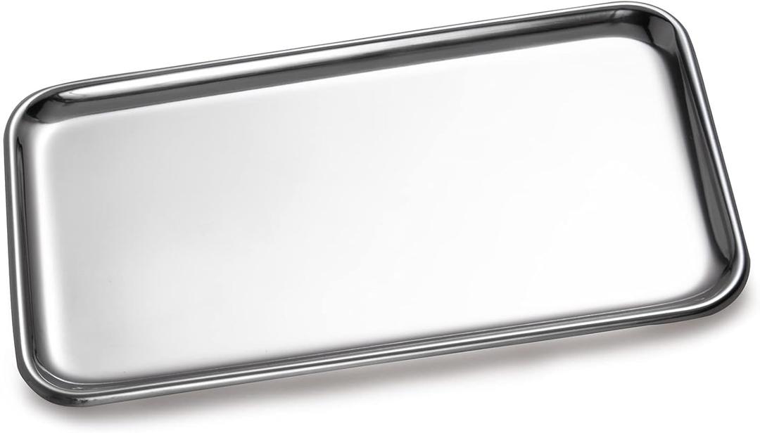 IMEEA Small Silver Tray Rectangular SUS304 Stainless Steel Bathroom Tray for Jewelry, Perfume, Vanity, Serving, 8 x 4.6 inch